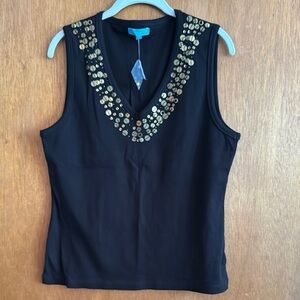 NWOT Cable & Gauge Black Embellished Sleeveless Tank Top